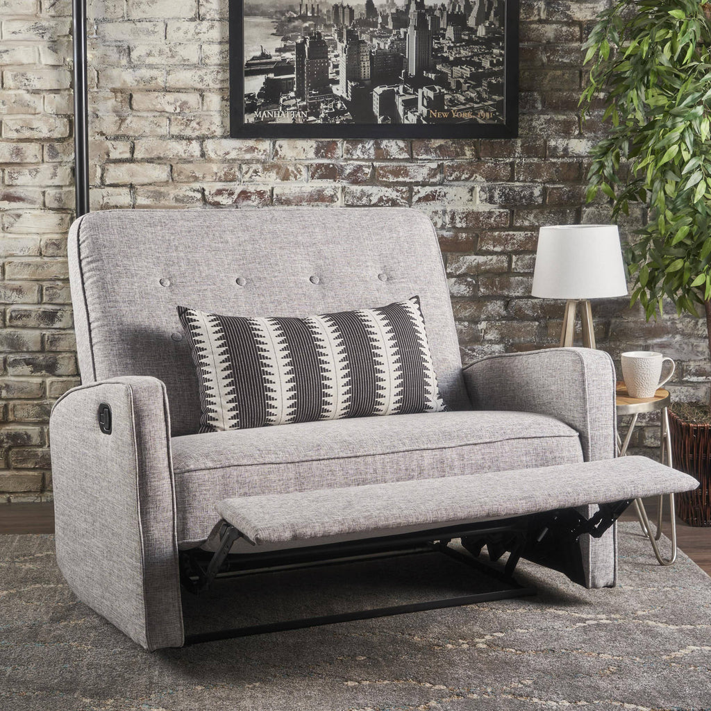 Gray Buttoned Fabric Reclining Loveseat O49381