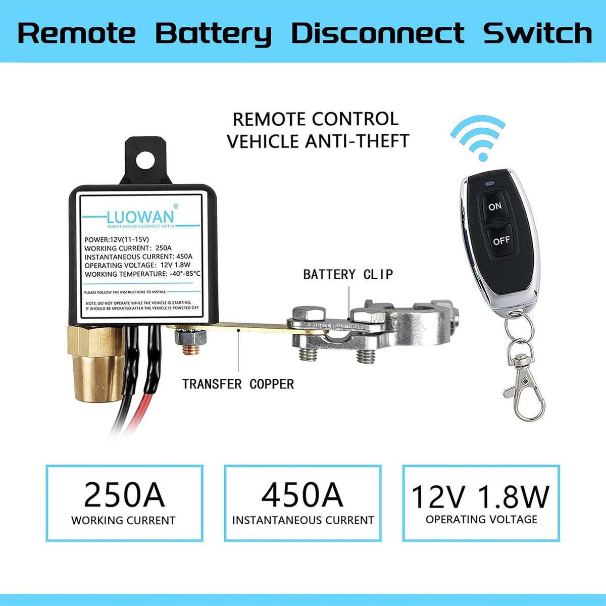 DC12V 250A Remote Battery Disconnect Switch M36150
