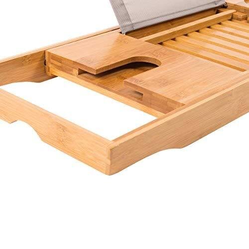 100% Natural Bamboo Bath Caddy with Wine Glass Holder O1436