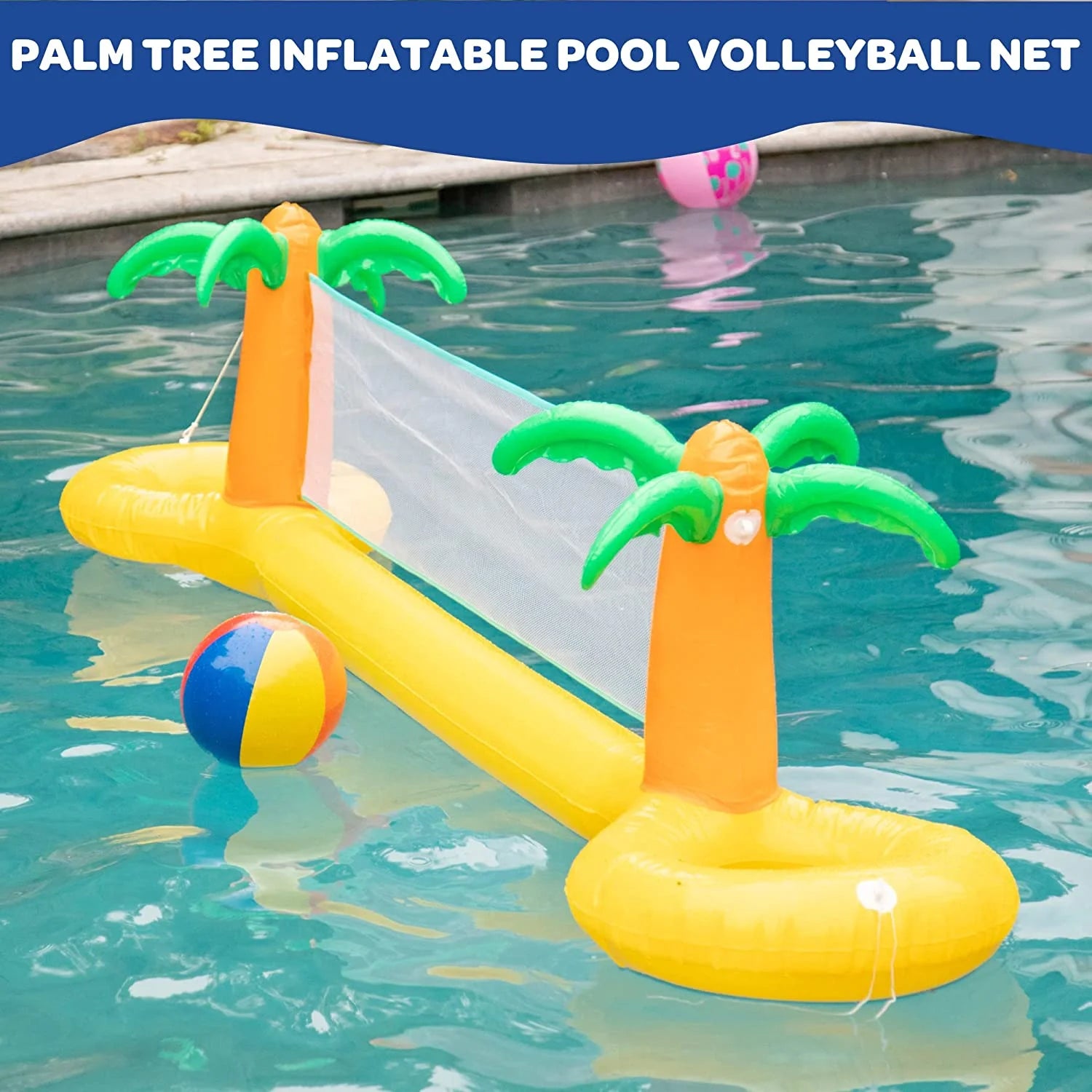 Giant Inflatable Palm Tree Volleyball Net Set with Ball, 12 ft Long F608915