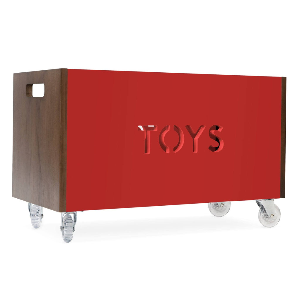 Walnut / Pacific Blue Toy Box Chest on Casters F1736
