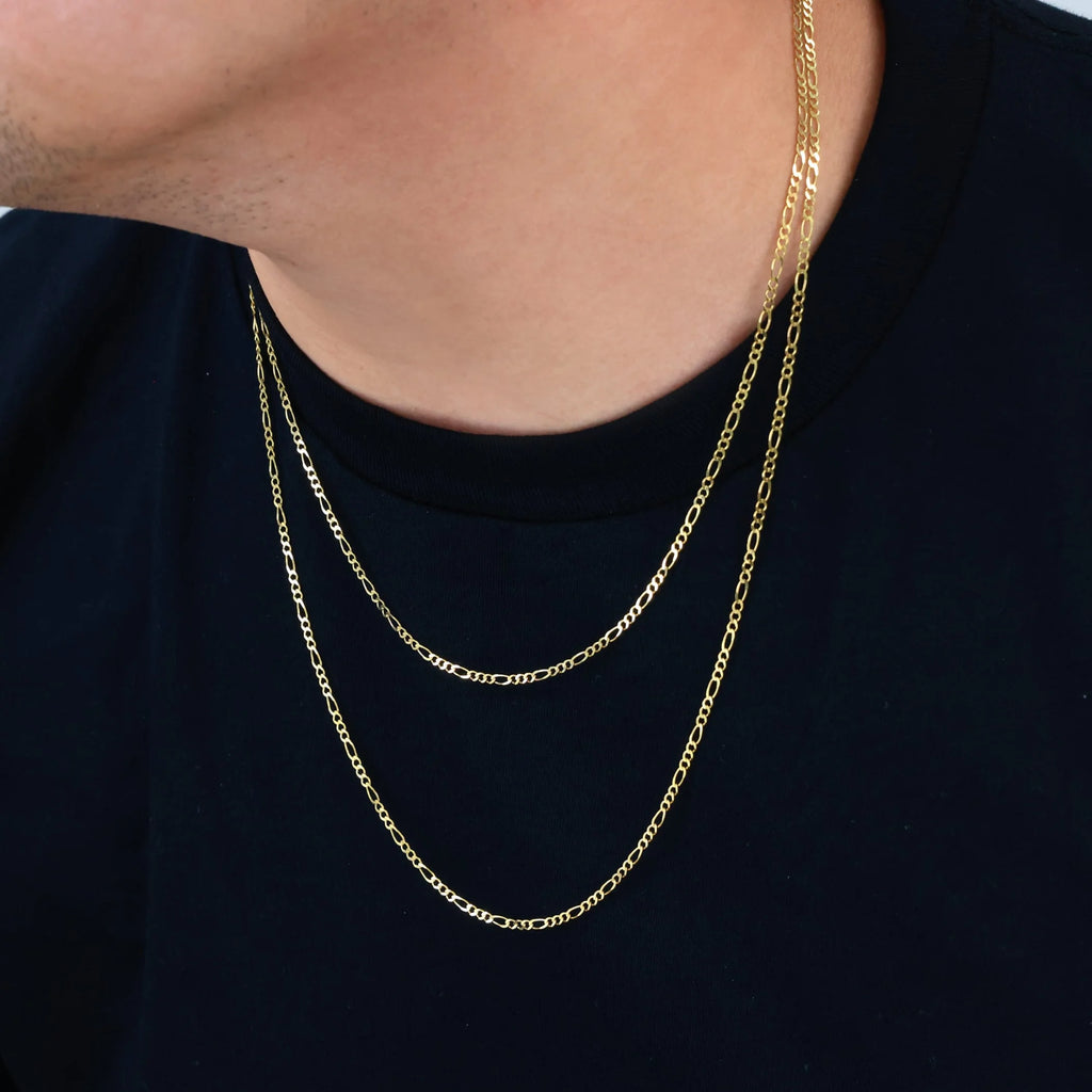 10k Yellow Gold Solid Figaro Chain Link Pendant Necklace 16" - 24" J67938