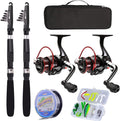 2.1m 2PCS Collapsible Carbon Fiber Fishing Rods with Spinning Reels Carrier Bag O55877