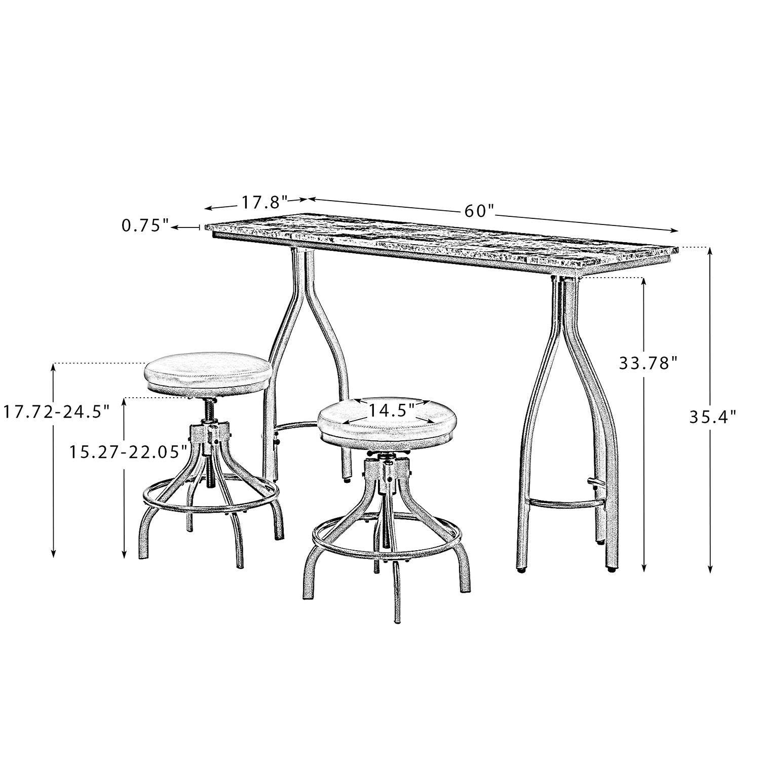 3 Piece Dining Set with 2 Swivel Stools BROWN T2284