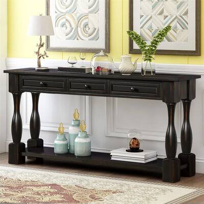 Distressed Black Console Table W94321