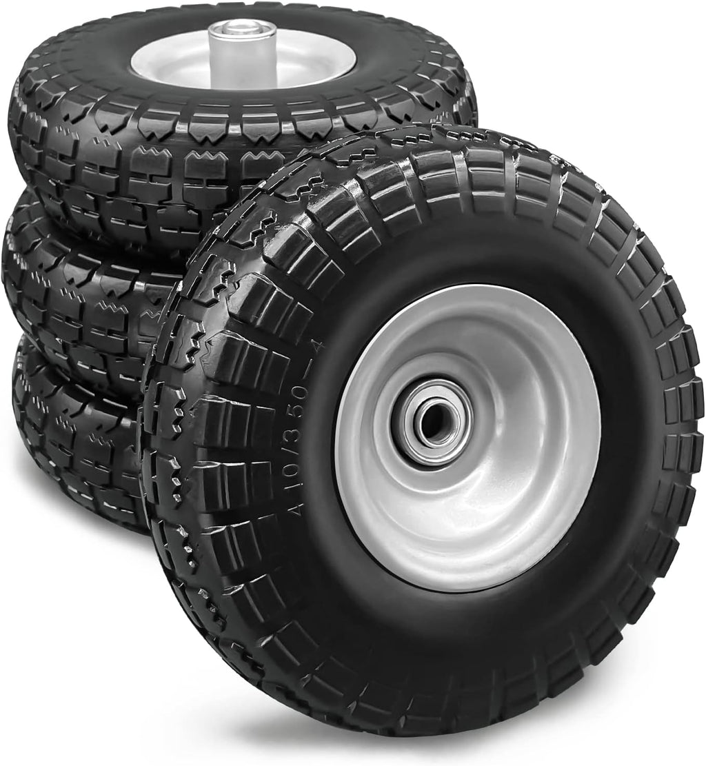 4 Pcs 10 Flat Free Tires Solid Non-inflated Tires Wheels with 5/8 Ball Bearings H333