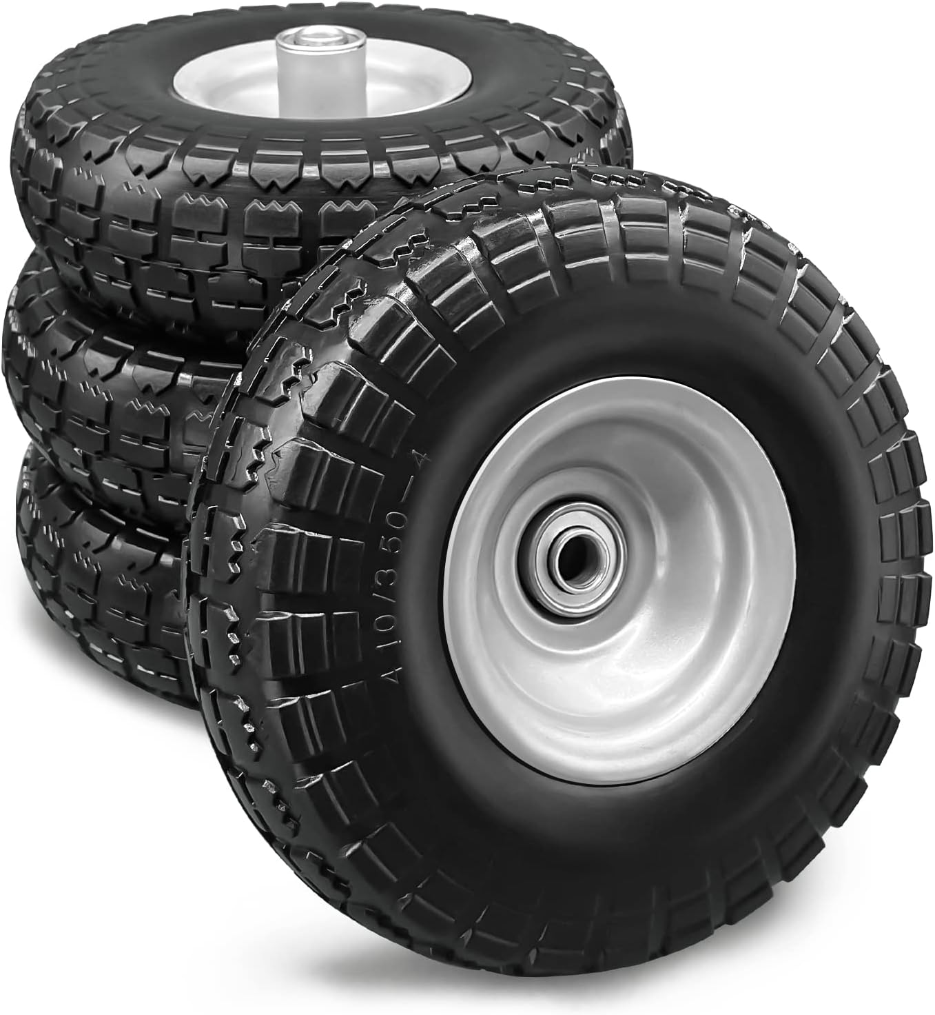4 Pcs 10 Flat Free Tires Solid Non-inflated Tires Wheels with 5/8 Ball Bearings H333