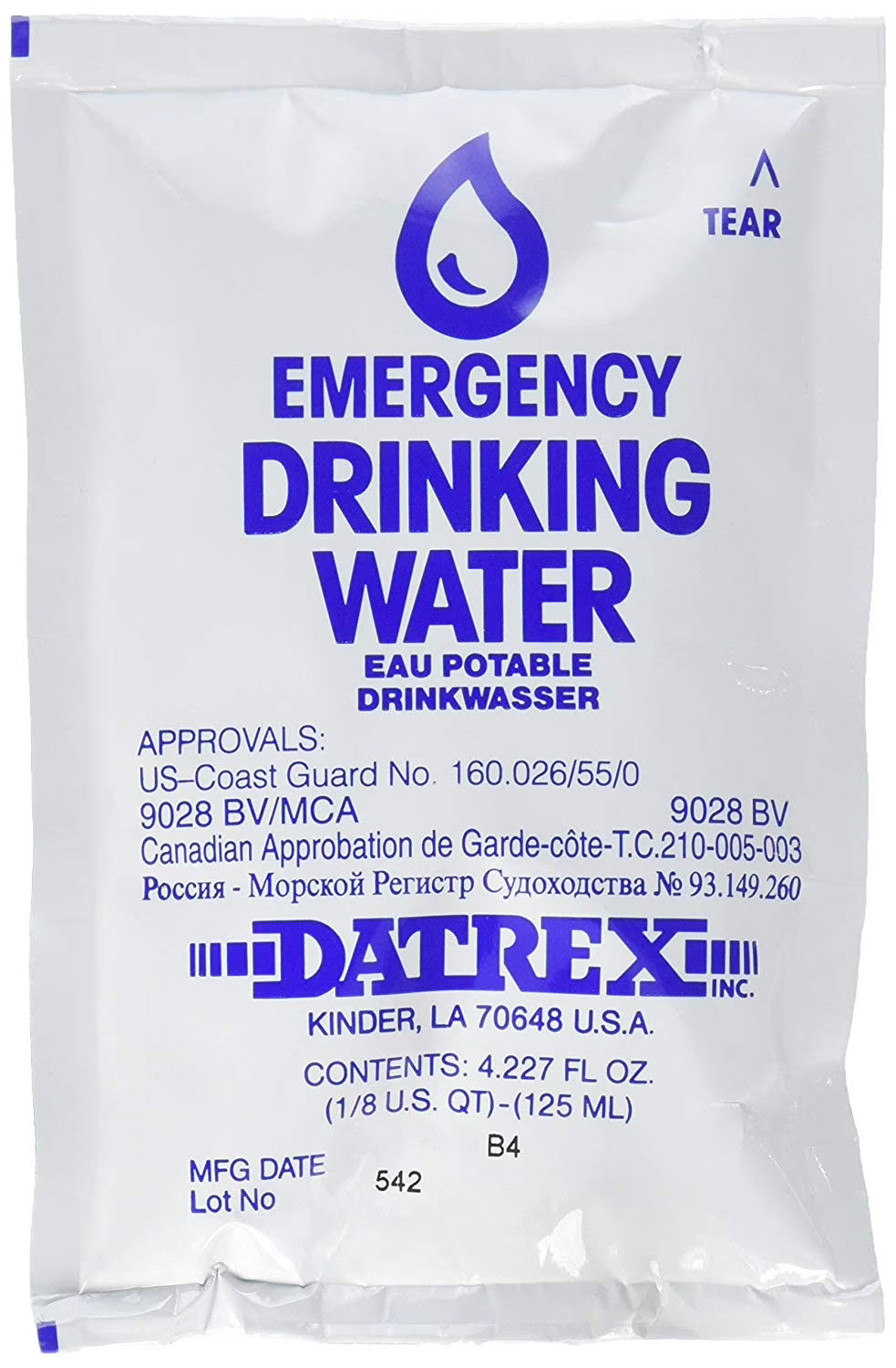 Emergency Survival Water Pouch, Pack of 64, 125ml D51750