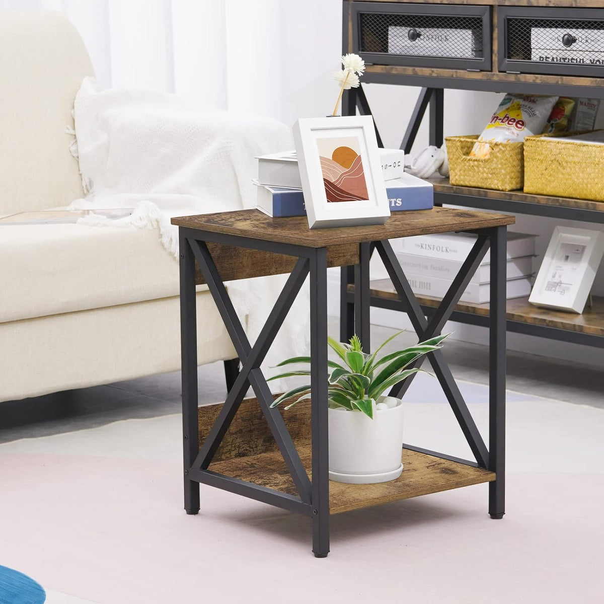 2-Tier Industrial End Table with Storage Shelf S8591