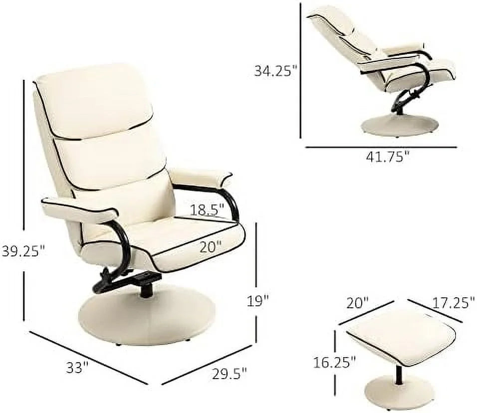 Cream White PU Leather Swivel Recliner Chair with Ottoman M810