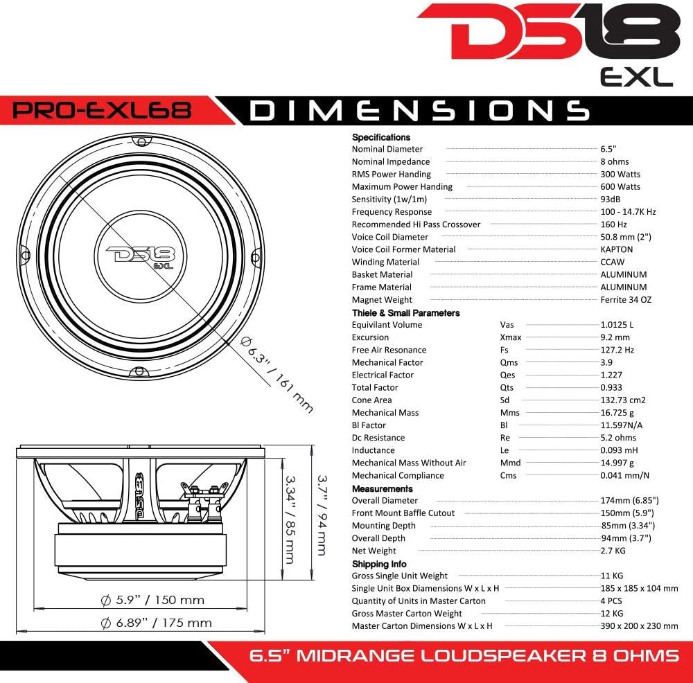 6.5 Midrange Loudspeaker, 600W Max, 8 Ohms V10618