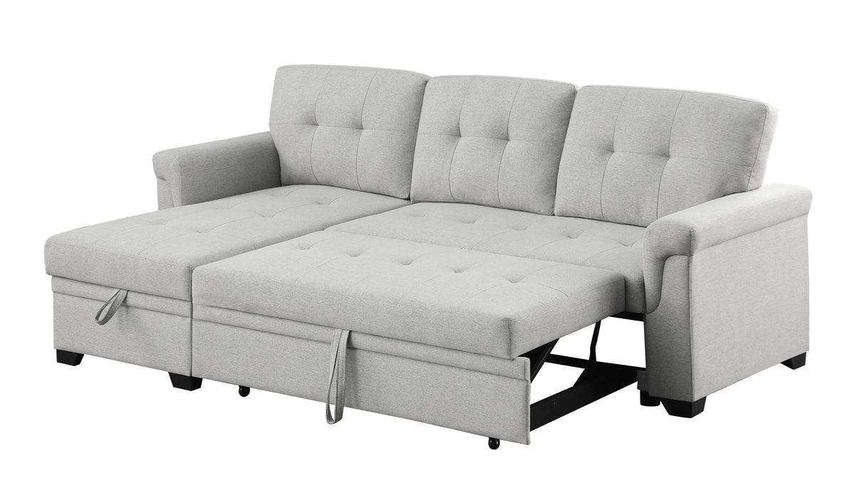 Light Gray Reversible Sleeper Sectional Sofa with Storage Chaise X9089