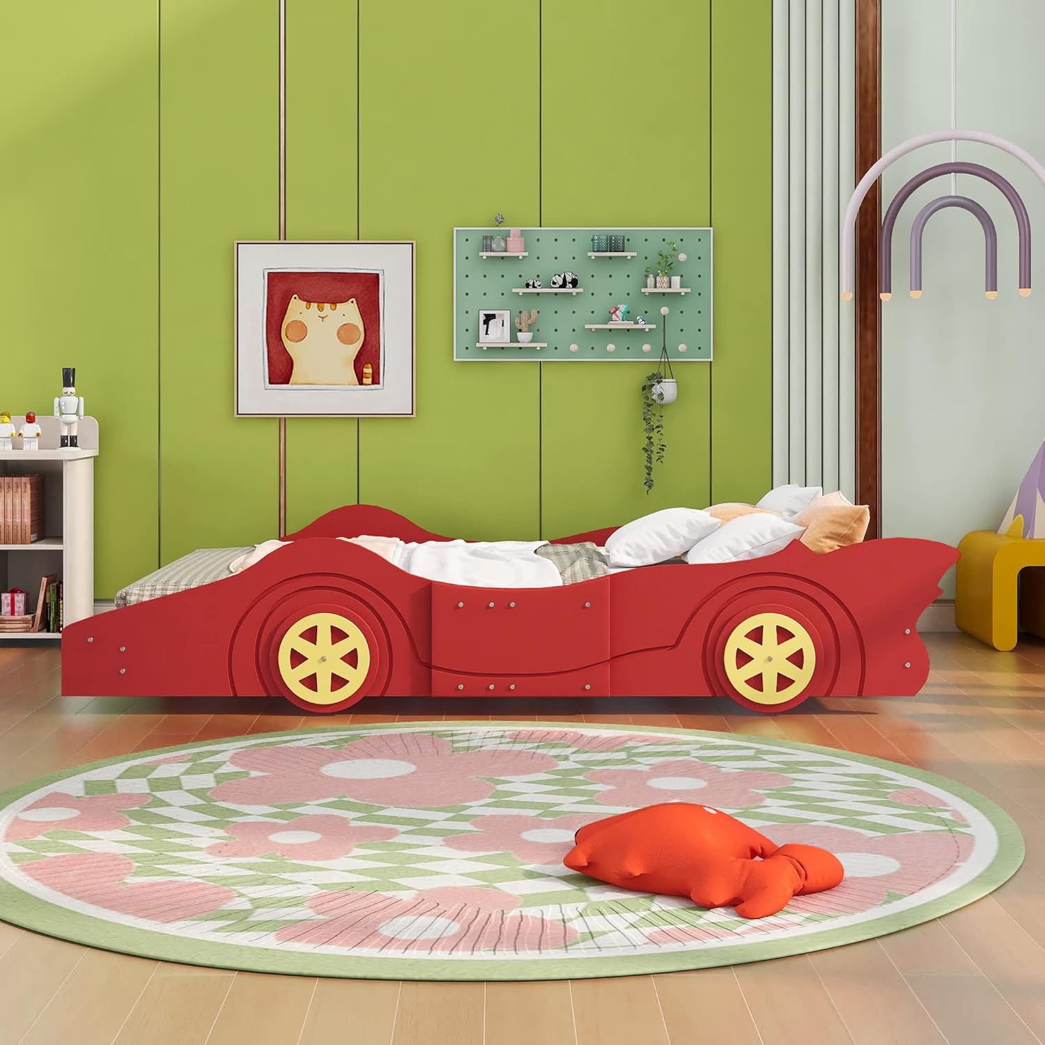 Red Full Size Race Car-Shaped Platform Bed Z5578