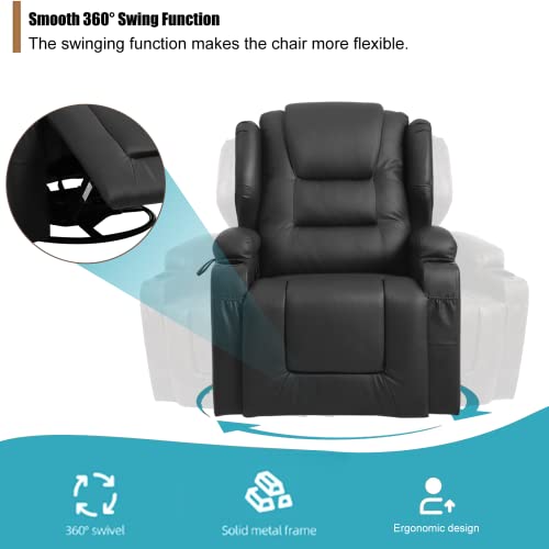 Swivel Rocker Recliner, Manual Glider Recliner Chairs, Upholstered Swivel Single Sofa Seat with Cup Holders, Side Pockets, Pillow I808440