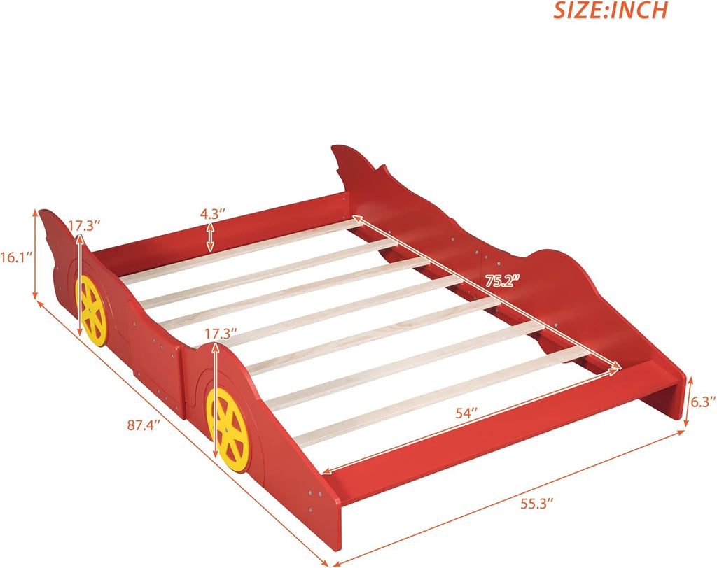 Red Full Size Race Car-Shaped Platform Bed Z5578