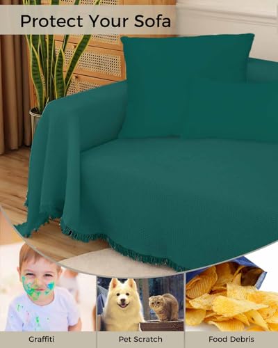 Emerald Green Solid Color 3 Cushion Sofa Covers 71"X150" O268
