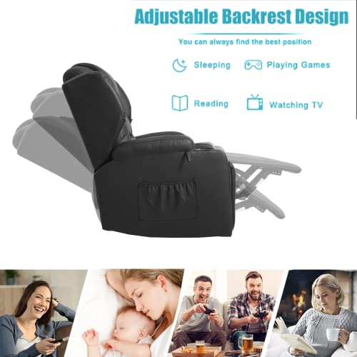 Swivel Rocker Recliner, Manual Glider Recliner Chairs, Upholstered Swivel Single Sofa Seat with Cup Holders, Side Pockets, Pillow I808440