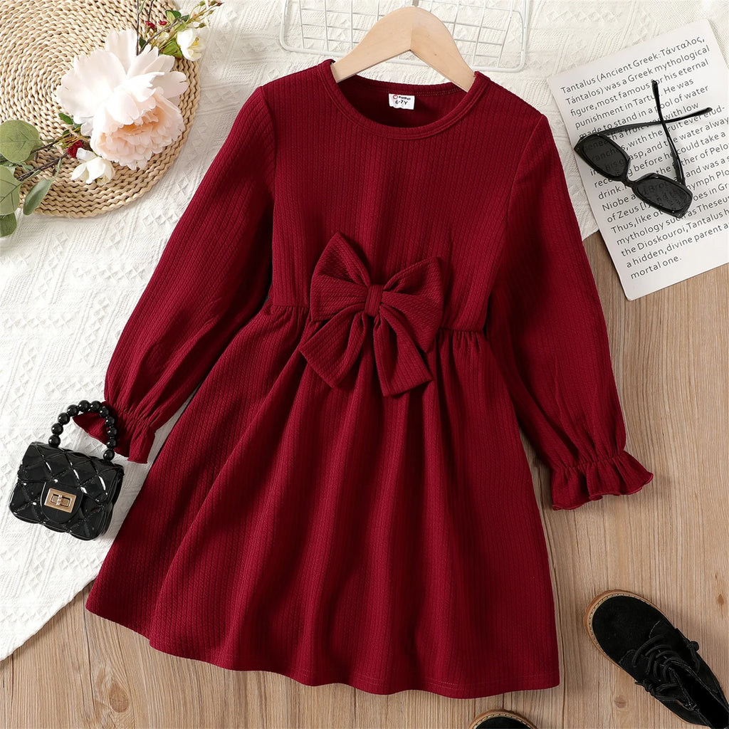 Red 3D Bowknot Long Sleeve Dress K381