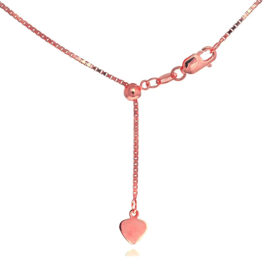 14k Solid Rose Gold 0.7mm Adjustable Box Chain 22" with Lobster Claw Clasp Z509481
