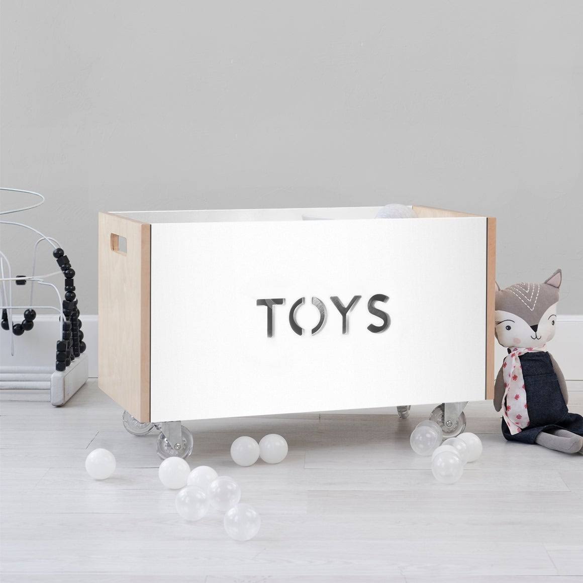Walnut / Pacific Blue Toy Box Chest on Casters F1736