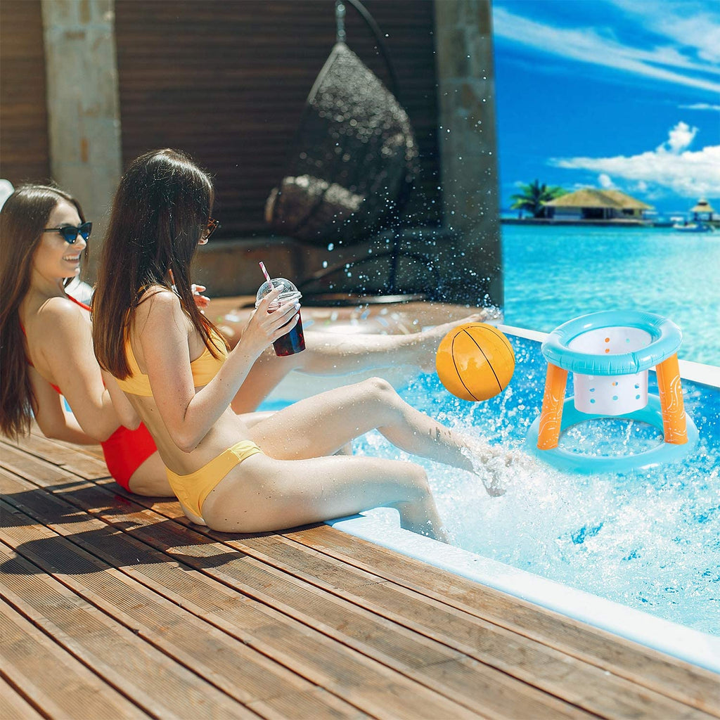 Lilac Inflatable Pool Volleyball Net Set Basketball Hoop with 2 Balls Large Size Outdoor Pool Games S3045