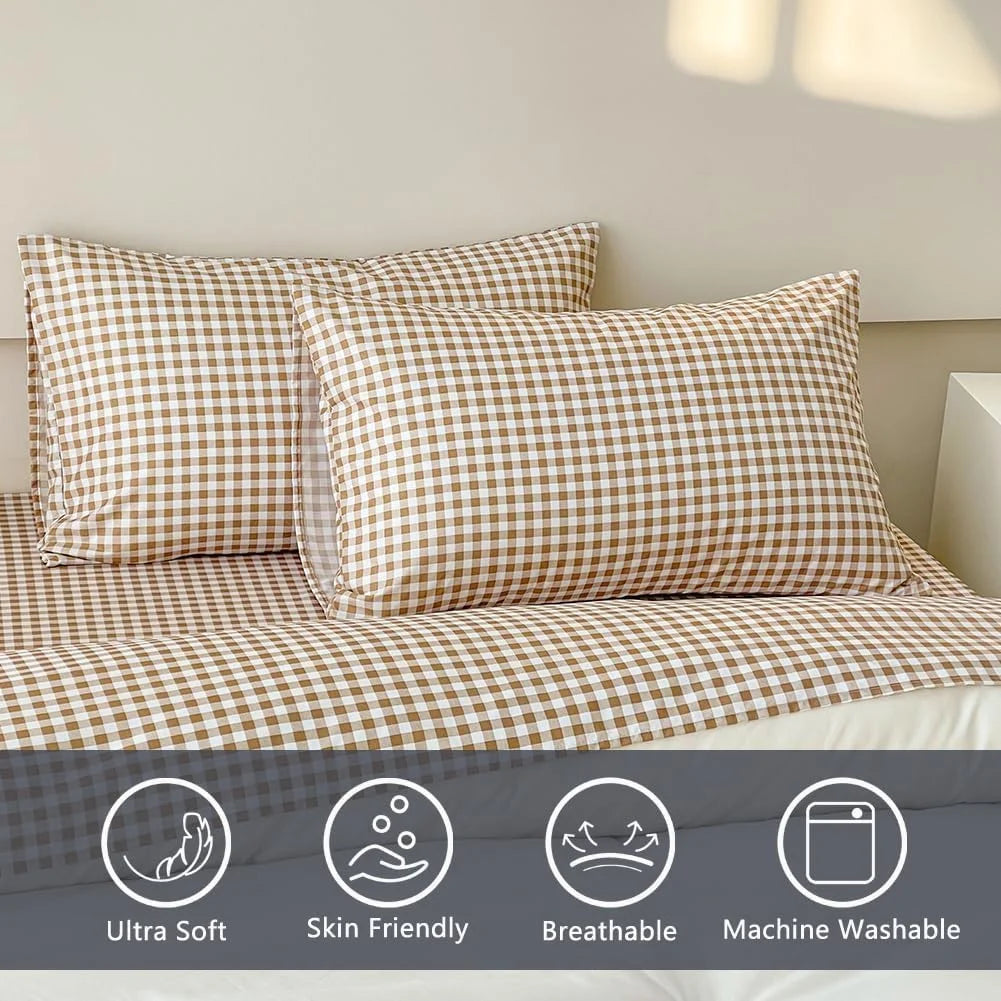Tan Gingham Sheet Set with Deep Pockets U597417