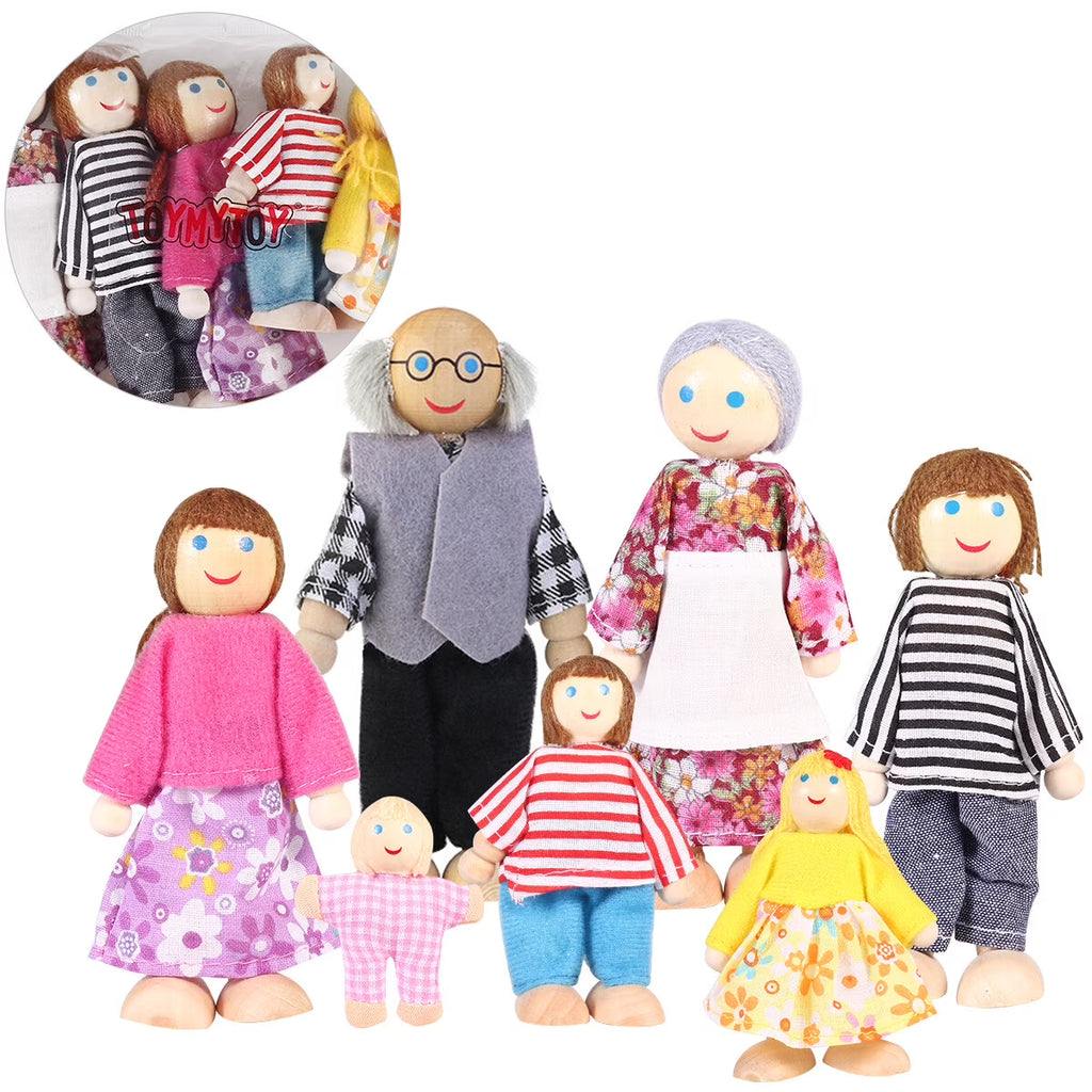 7 Pieces Wooden Dollhouse Family Figures Z2839