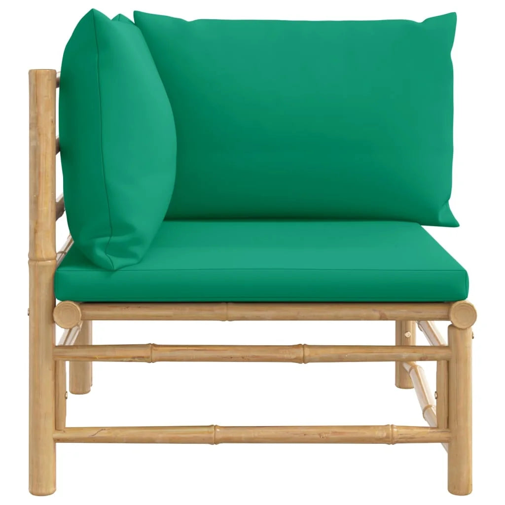 Bamboo Patio Corner Sofa with Green Cushions A2674