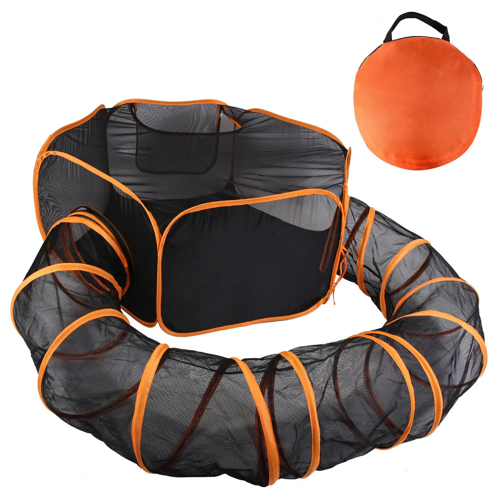 2 in 1 Foldable Pet Play Tent with Tunnel and Carry Bag, Black H9735