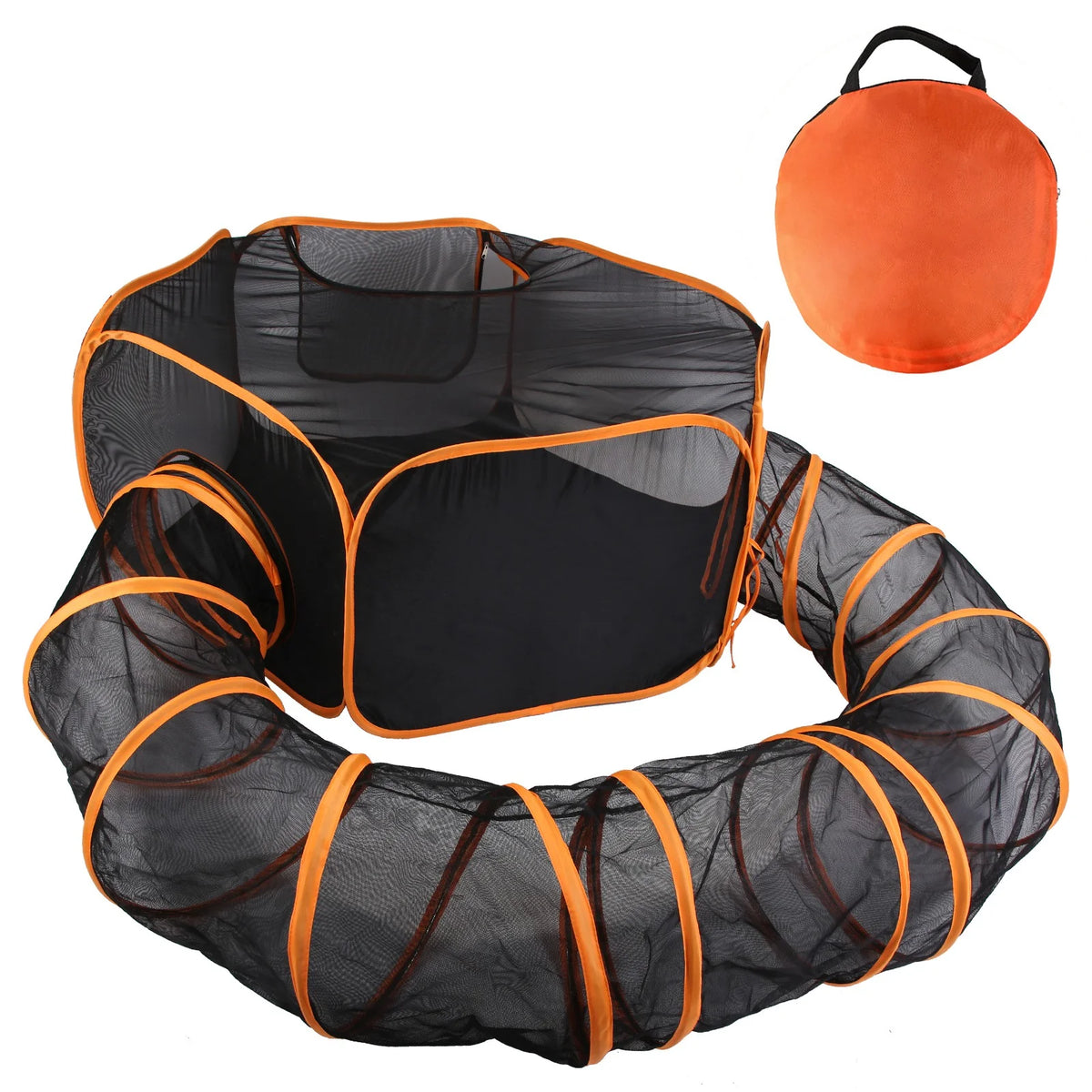 2 in 1 Foldable Pet Play Tent with Tunnel and Carry Bag, Black H9735