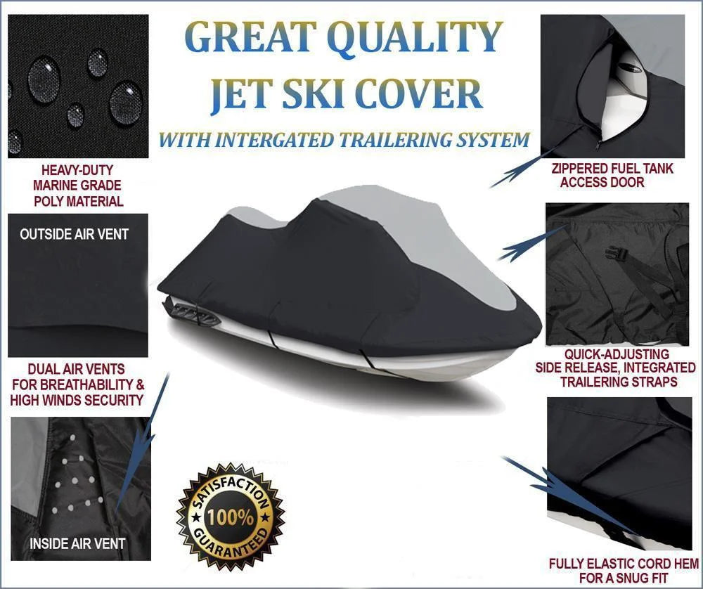 Trailerable Jet Ski Cover Black/Grey 1-2 Seater Q8908