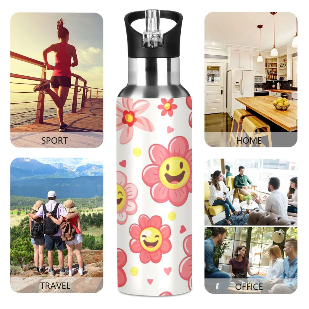 Pink Insulated Stainless Steel Water Bottle with Straw Lid 20 oz N8896
