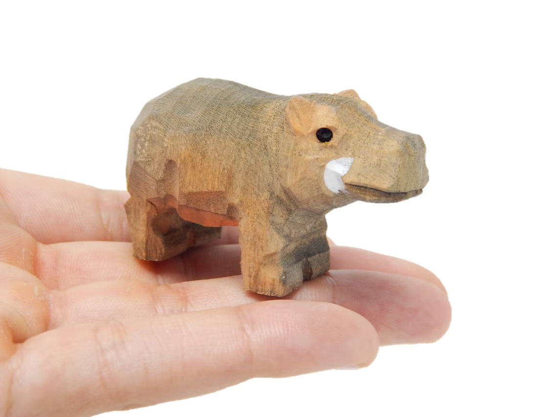 Small Wooden Pygmy Hippopotamus Figurine Handmade Decoration A210