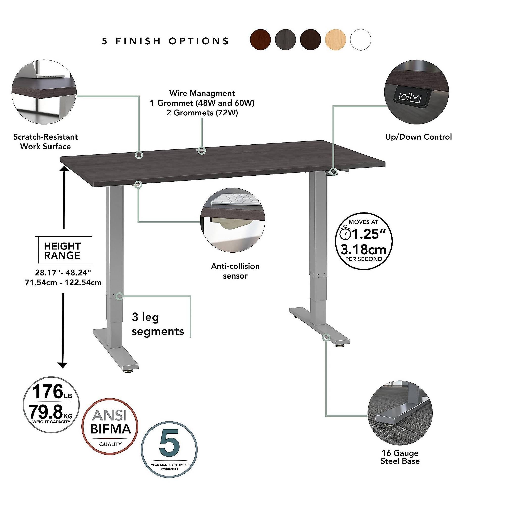 Height Adjustable Desk, 72w x 30D, Storm Gray N92798