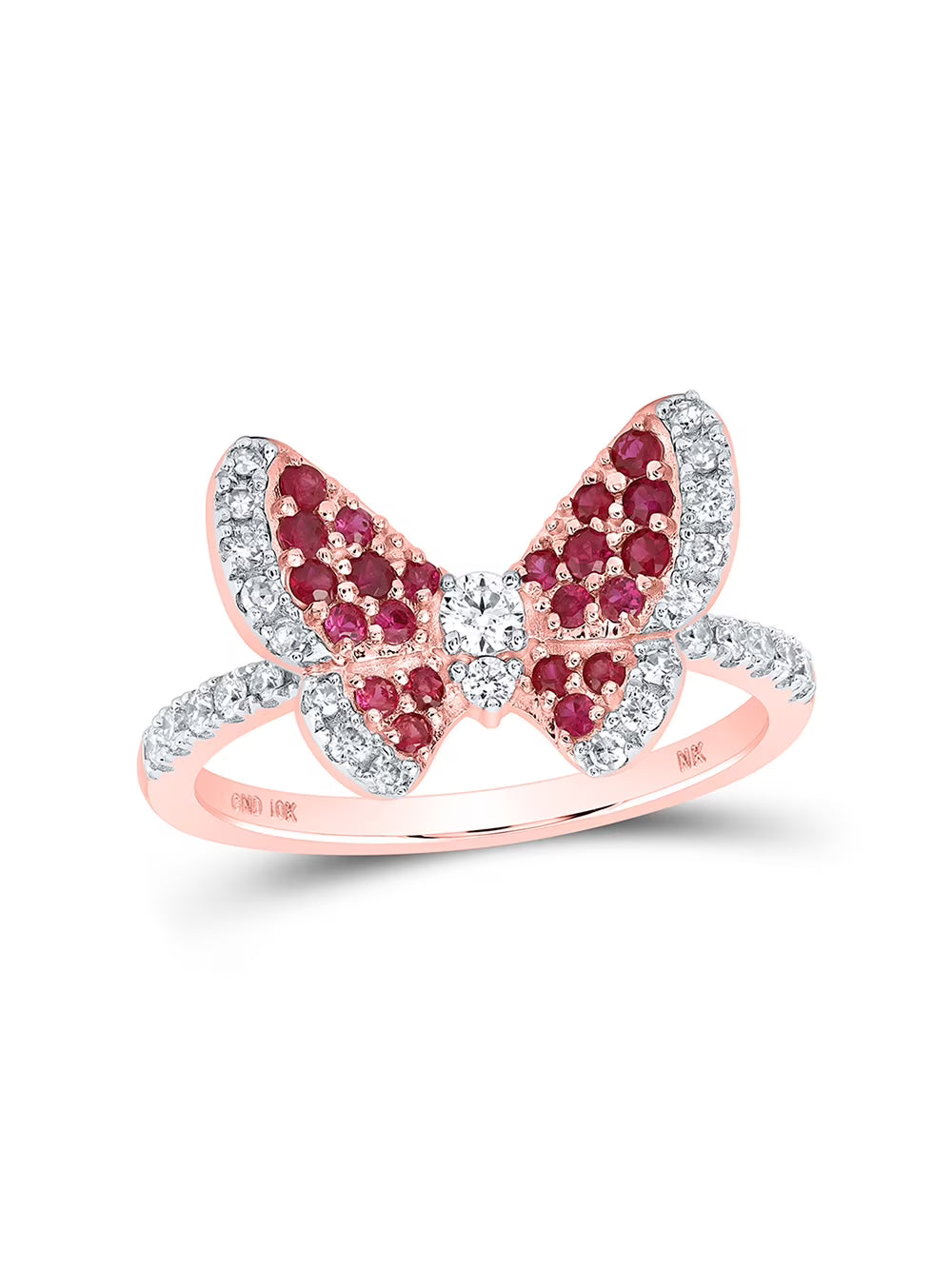 10kt Rose Gold Ruby Diamond Butterfly Ring Q5824