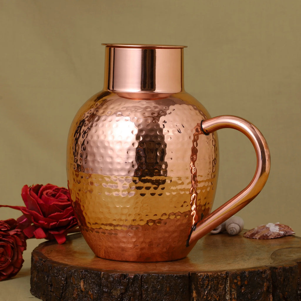 Copper Pitcher with Bowl, Hammered Jug, 50.7 US Fl Oz (1.5 Lt.) T4067