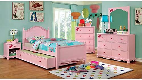 Pink Wood Panel Kids Full Bed with Trundle A96740