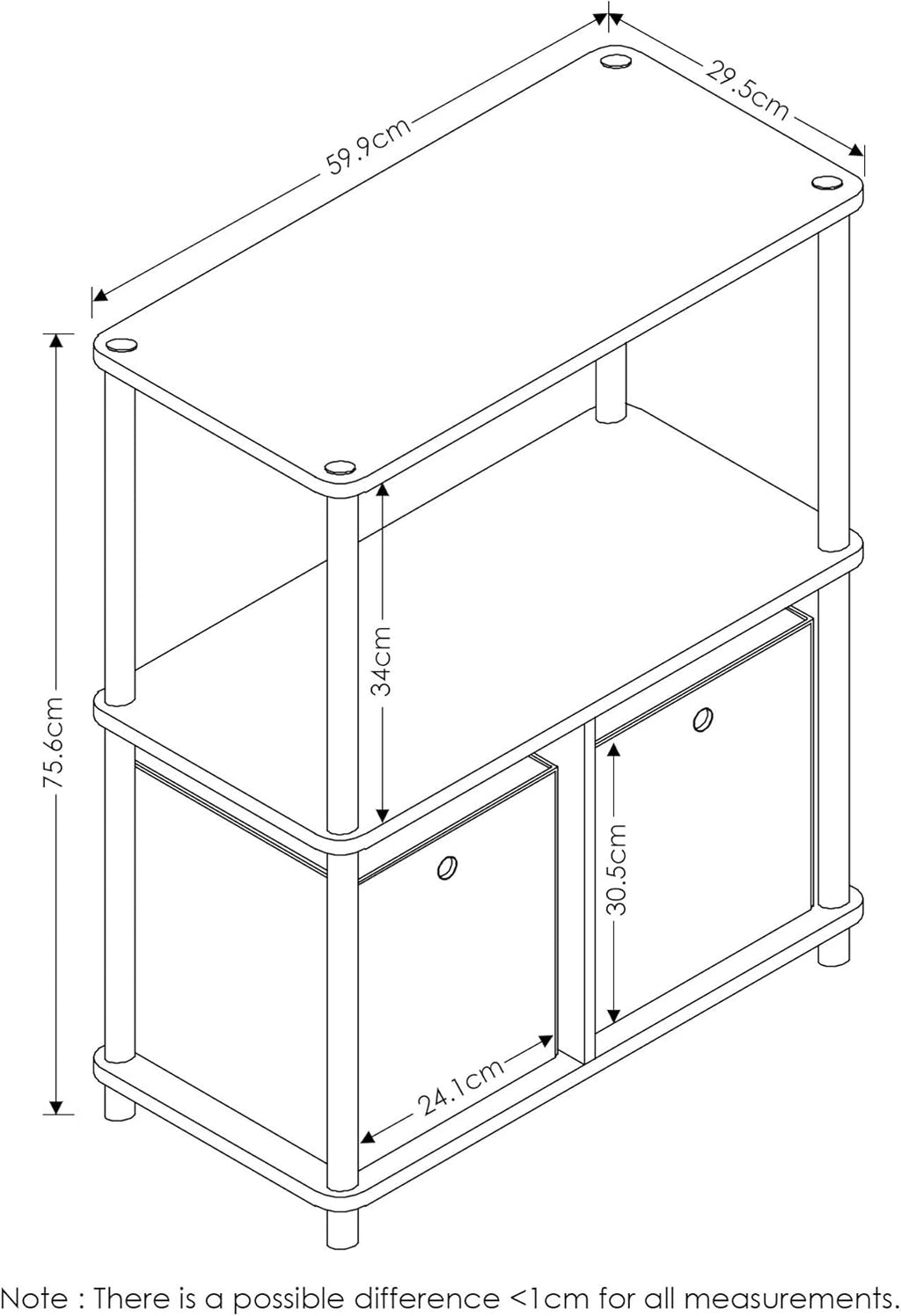 3-Tier Multipurpose Storage Rack Shelving Unit Bookshelf Cabinet with 2 Bins D151502