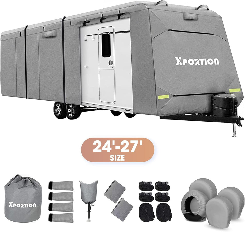 Windproof 4-Layer Travel Trailer Cover Fits 24’ - 27’ RV R79118