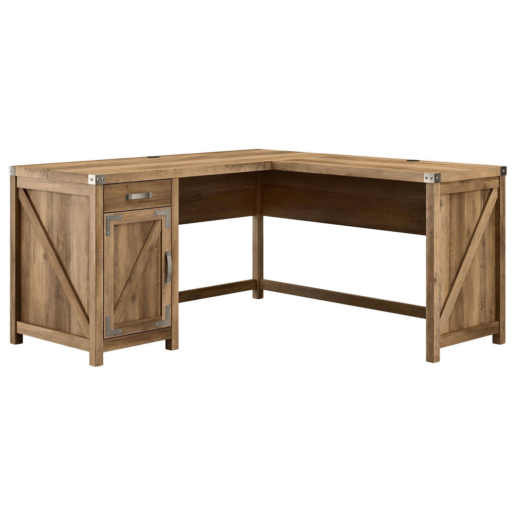 Reclaimed Pine L Shaped Desk with Drawer and Storage Cabinet N43586
