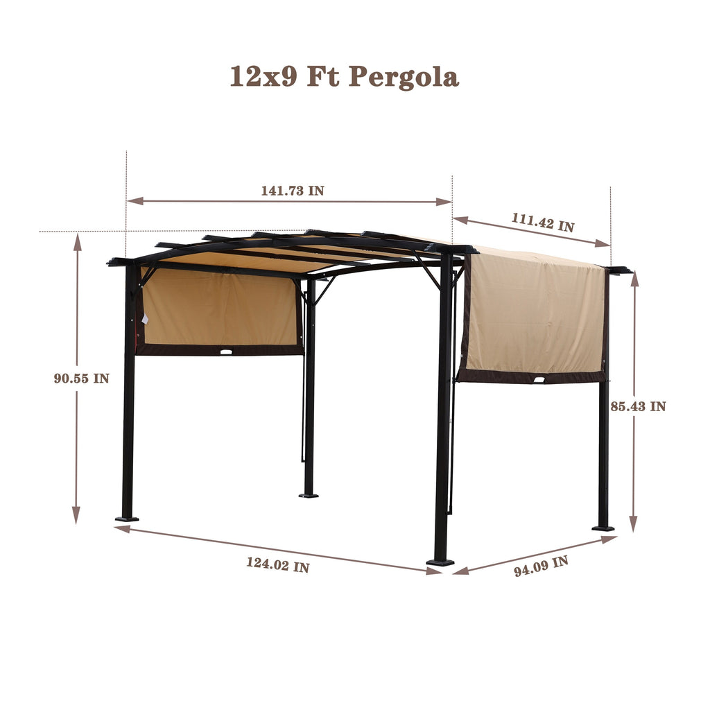 12 x 9 Ft Outdoor Patio Gazebo with Retractable Shade Canopy, Steel Frame I772