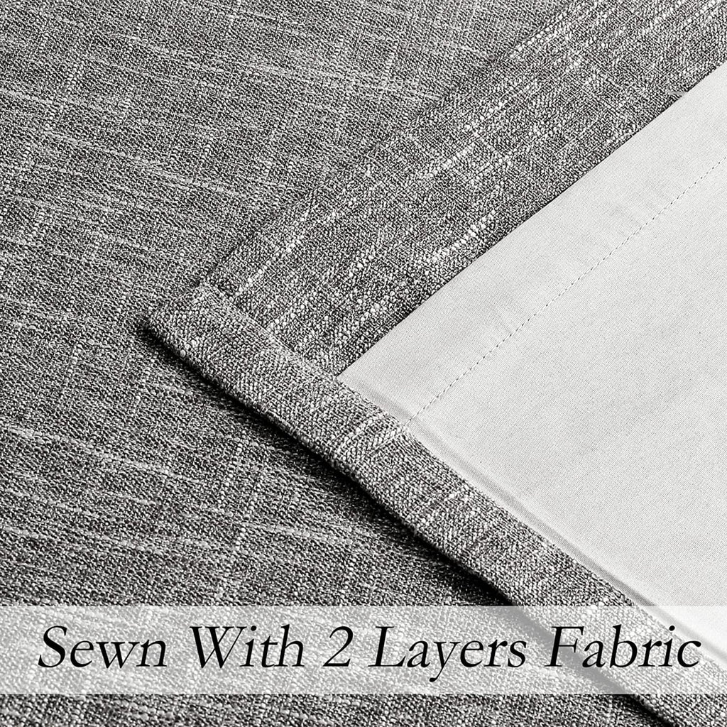 White Gray Ombre Full Blackout Curtains Linen Texture with Grommet, 50"x63"x2 R1264