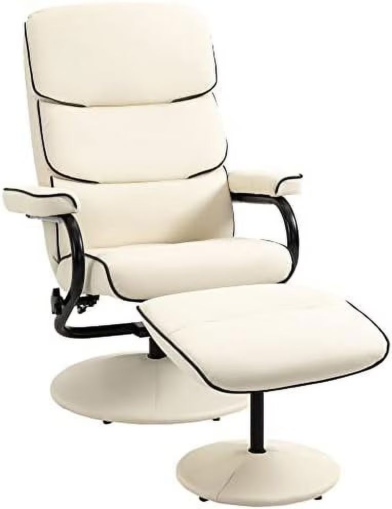 Cream White PU Leather Swivel Recliner Chair with Ottoman M810