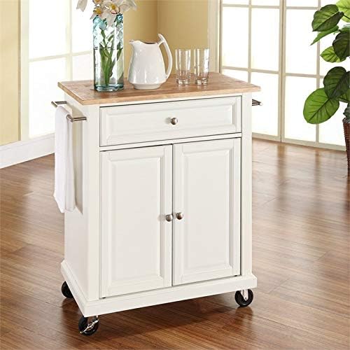 White Wood Top Kitchen Cart W5222