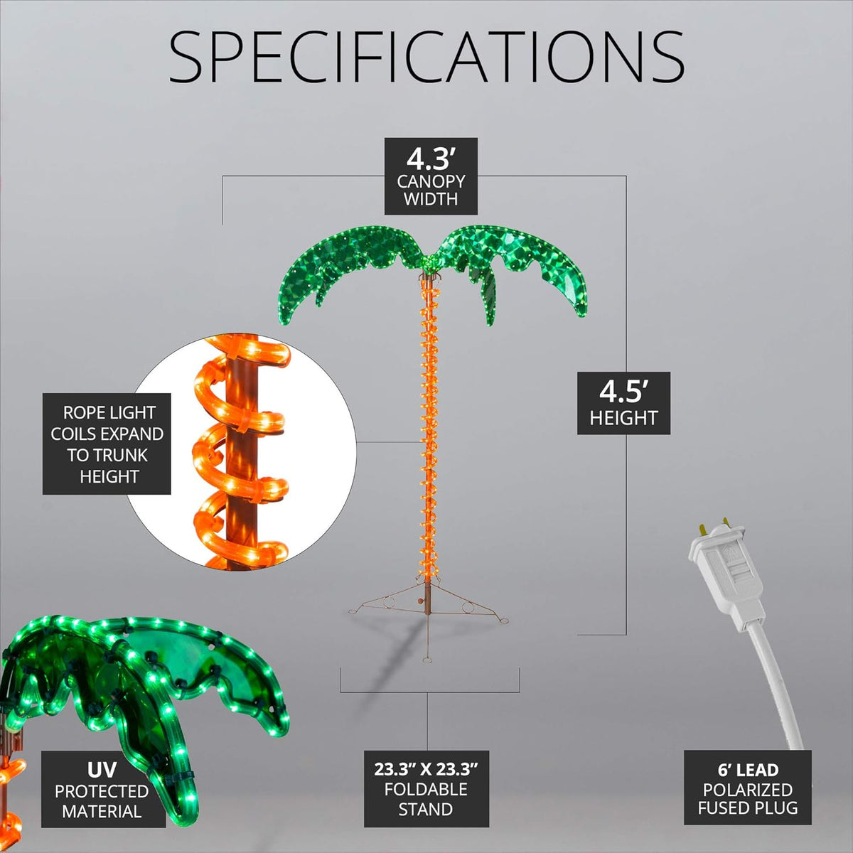 Tropical LED Rope Light Palm Tree (4.5 Foot) D342335