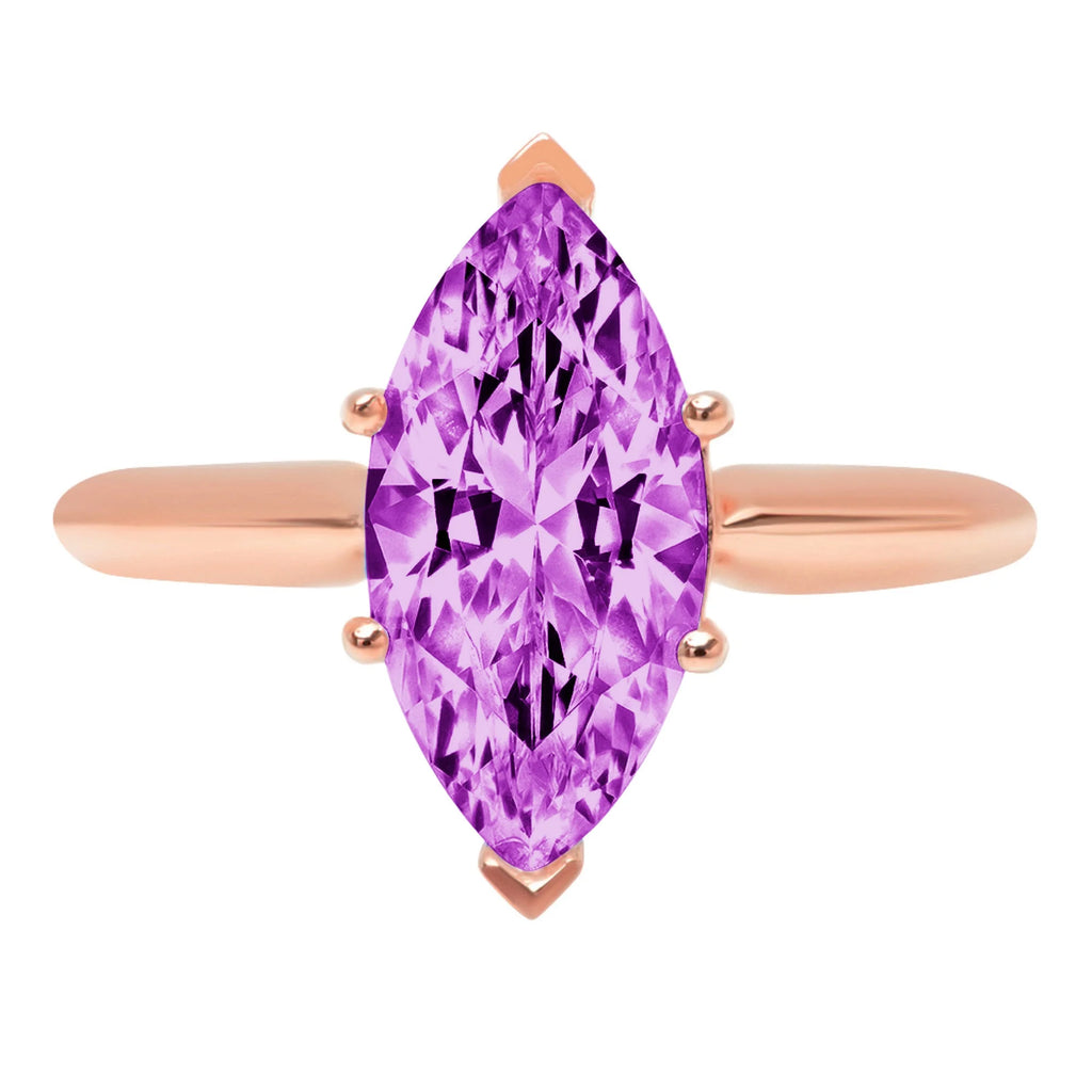 2.5ct Marquise Cut Purple Simulated Alexandrite Pink Rose Gold Ring Size 3.5 B3667