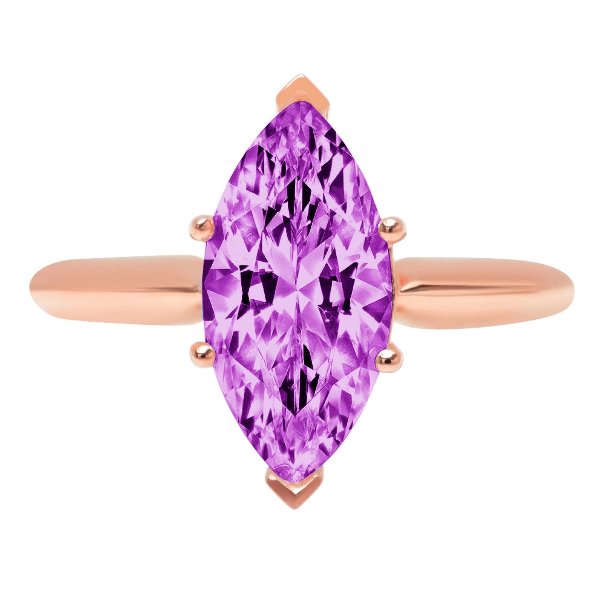 2.5ct Marquise Cut Purple Simulated Alexandrite Pink Rose Gold Ring Size 3.5 B3667