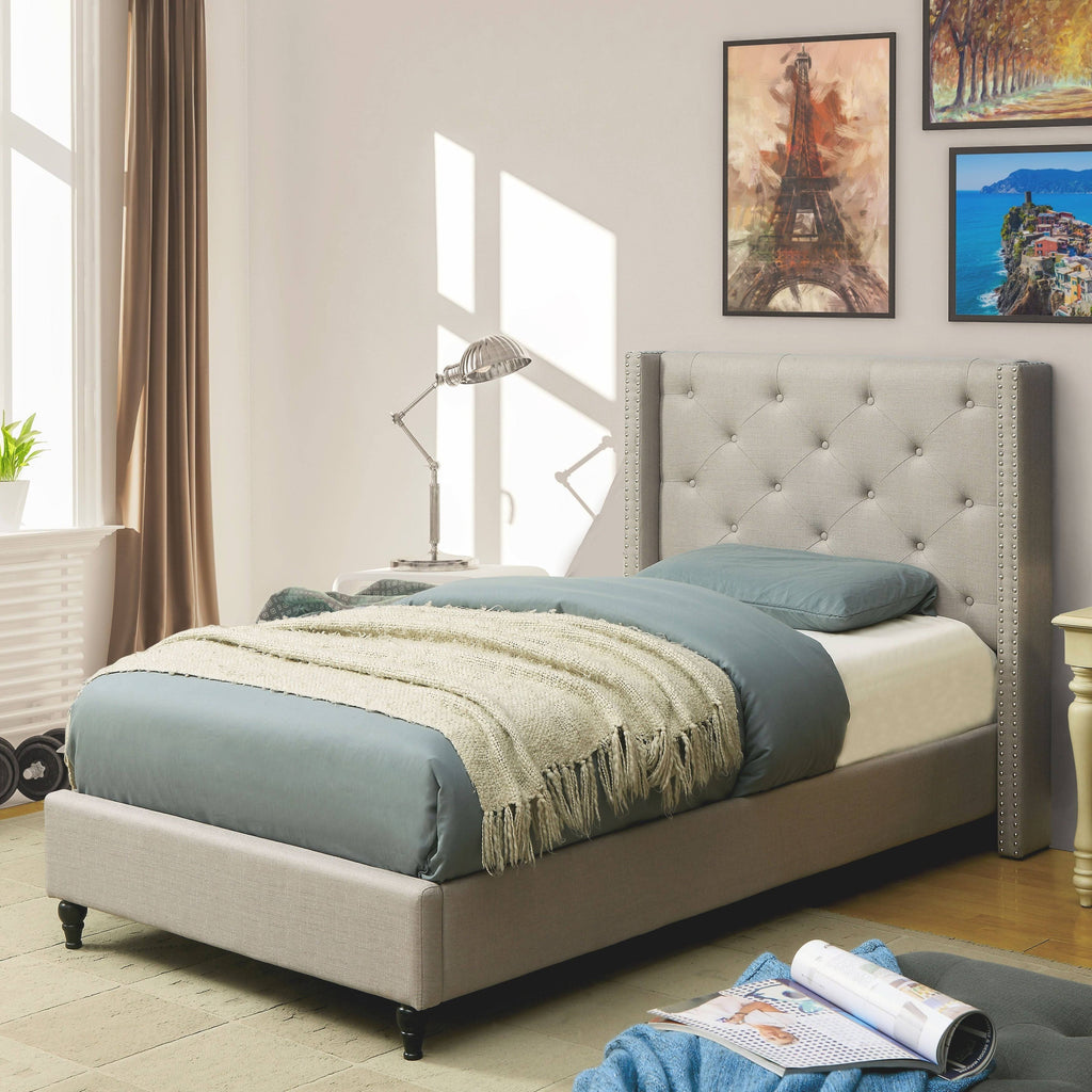 Queen Warm Grey Linen-Like Platform Bed P726517