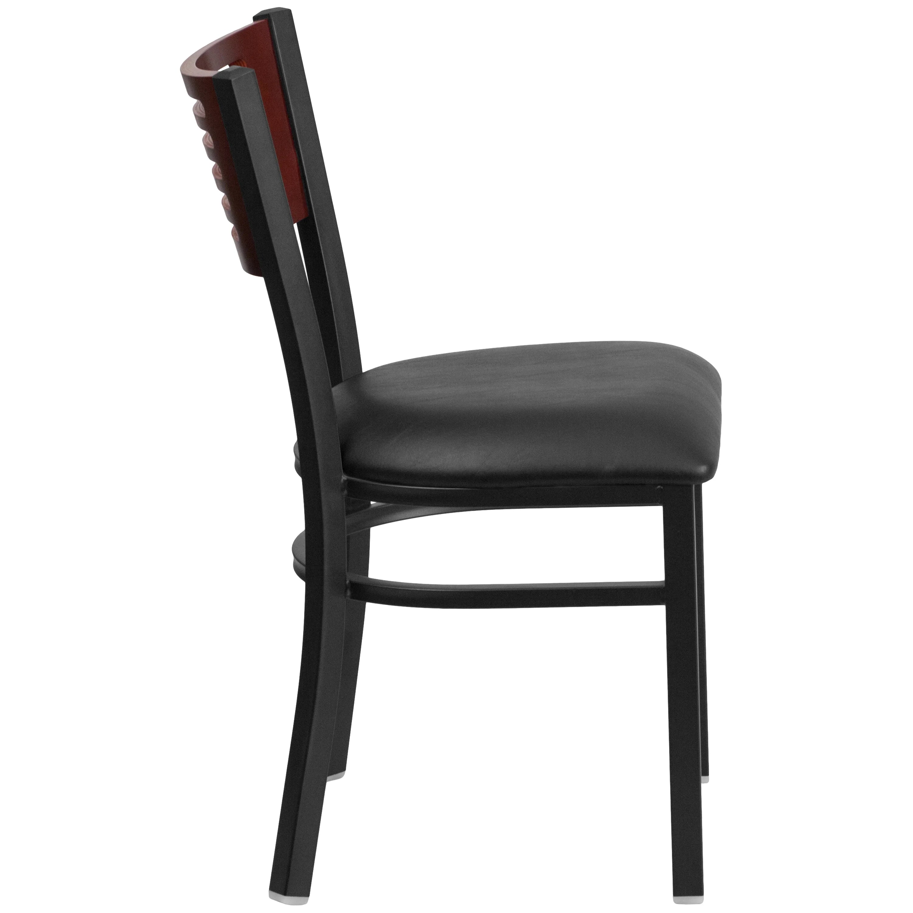 Black Slat Back Metal Restaurant Chair with Wood Back and Vinyl Seat S40501