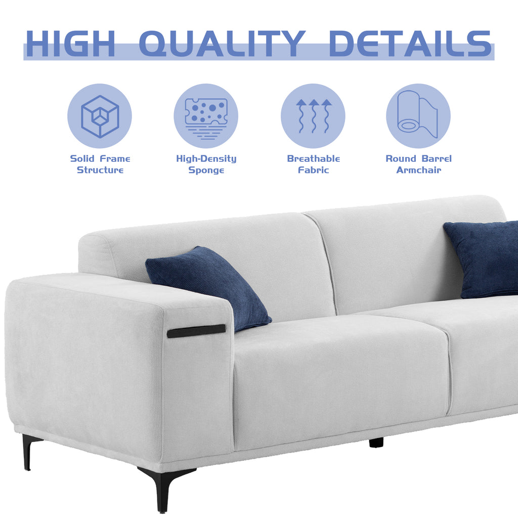 Beige 3 Seater Sofa with 2 Walnut Tray Tables T637